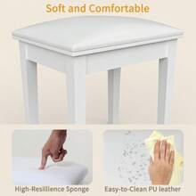 Modern Padded Piano Stool Seat For Makeup Room, Square Vanity Stool Chair, High Elastic Sponge Makeup Bench, Ottoman - White - View 4