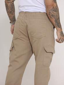 Calça Cargo Masculina em Sarja, Modelagem Oversized Confortável Casual com 6 bolsos Estilo Skate - Marrom Claro - Visão 6