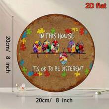 2D Flat 20.32X20.32cm Round French Iron Sign With Vintage Decorative Plaque, Theme "Inclusion", A "Whimsical" Decor Piece Suitable For Living Room, Bedroom, Study, Office, Restaurant And Cafe, Random Hole Position - Multicolor - View 3