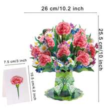 3D Carnation Flower Pop-Up Birthday Card With Blank Note For Women, Mother, Sister, Mom, Daughter, Wife, Special Friend - Personalized And Fun Pop-Up Greeting Card Gift - Carnation - View 3