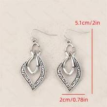 Bohemian Vintage Hollow Geometric Carved Floral Pattern Earrings, Suitable For Women's Daily Wear And Gift - Silver - View 4