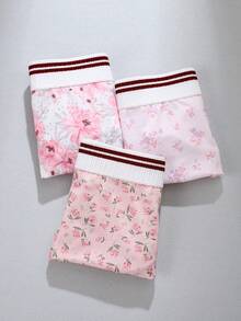 3pcs Women's Printed Hipster Panties, Comfortable Fabric, Pink Tone - Multicolor - View 3