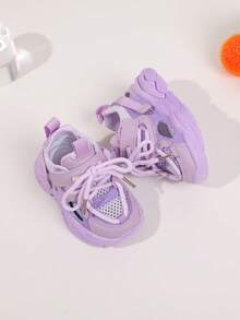 1双紫色儿童运动鞋，时尚女童网面鞋，男童休闲软底运动鞋，镂空透气婴儿凉鞋，夏季 - 淡紫色 - 查看 5