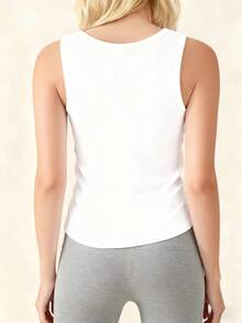 Áo camisole cổ chữ U màu trắng đa năng, gợi cảm, tối giản, ôm sát, thoáng khí, thích hợp mặc ngoài/trong, áo không tay hở lưng có đệm ngực, áo vest thể thao thường ngày. - trắng - Xem 3
