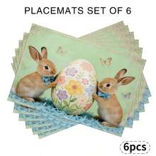 4-Piece Retro Rabbit Placemat Set (4-Piece Set) Suitable For Dining Tables, Washable Table Mat With Rabbit, Easter Egg, Purple Flower And Other Patterns, Rectangular Easter Table Decoration, Suitable For Coffee Tables, Holiday Parties And Spring Table Decoration - Multicolor - View 22