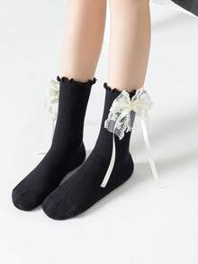 1 Paar Baby Einfarbige Fliegen-Socken, schwarz & weiß kniehohe Prinzessin-Stil nahtlose Socken, Frühling/Herbst - Verschiedenfarbig - Übersicht 12