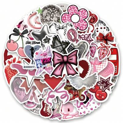 60张Y2K系列贴纸豪华套装 | 高品质贴纸 | 多场景适用：兼容电脑、笔记本电脑、平板电脑、滑板、行李箱、吉他、头盔、保温杯、日记拼贴、礼品包装贴纸、艺术手工等