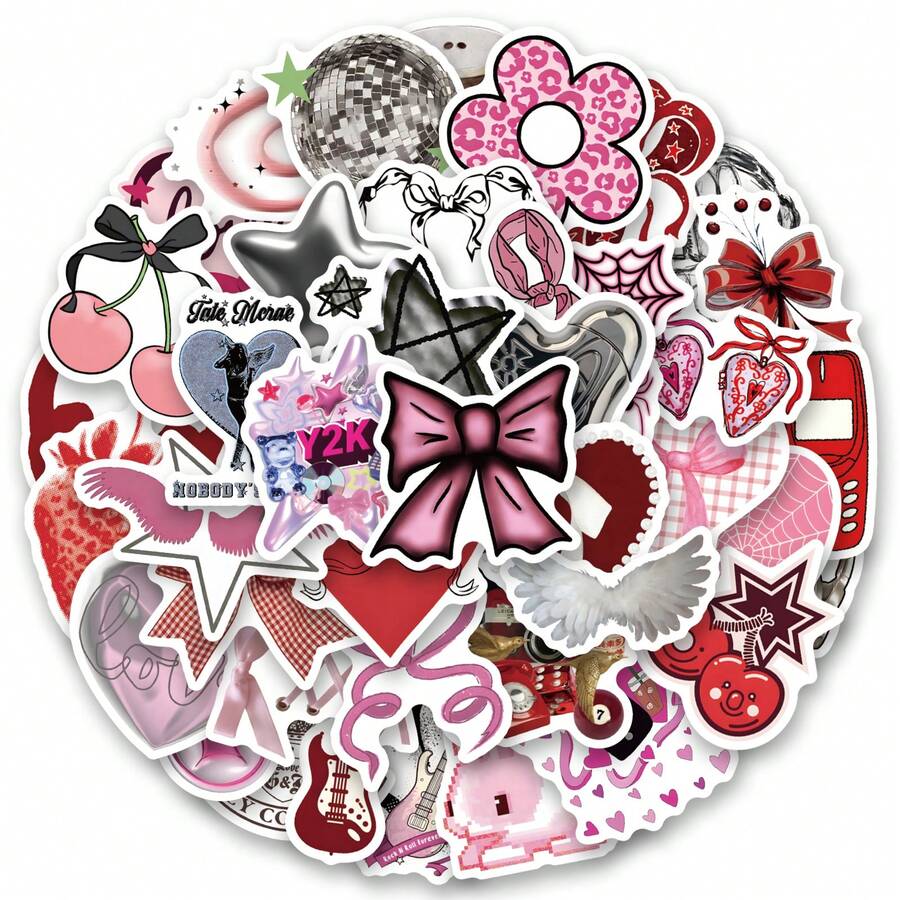 60 PCS Y2K Series Stickers Deluxe Collection | High-Aesthetic Stickers | Multi-Scene Adhesive: Compatible With Computers, Laptop, Tablet, Skateboards, Luggage, Guitars, Helmets, Insulated Cups, Journal Collage, Gift Wrapping Stickers, Art & Crafts - Random Style - View 1