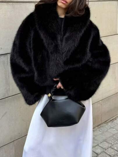 Camellia New Autumn/Winter Faux Fox Fur Collar Fashionable Short Jacket, Youthful Artificial Fur Coat