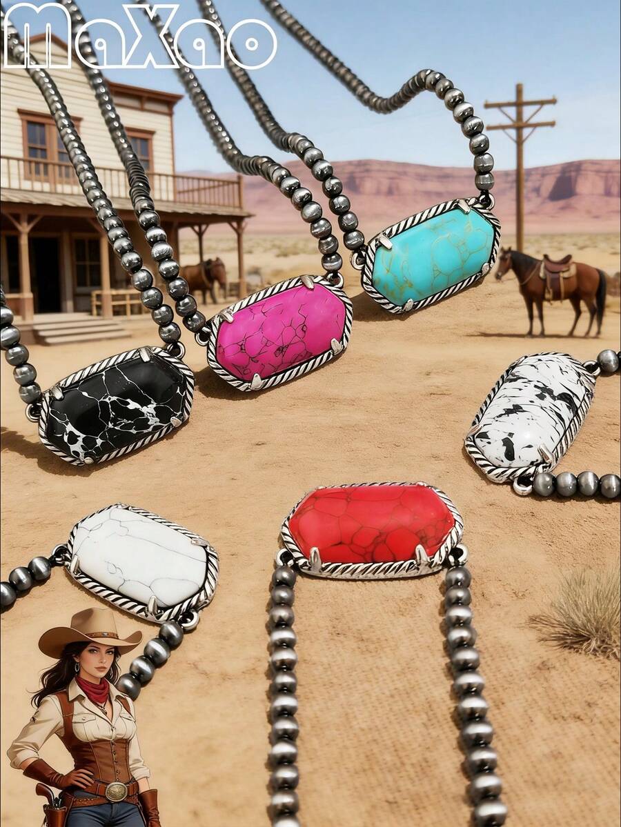 Dây chuyền ngọc lam phong cách Bohemian Châu Âu & Mỹ cổ điển dành cho nữ, thích hợp cho tiệc tùng, du lịch, quà tặng lễ hội & kỷ niệm. Vui lòng chia sẻ đánh giá ảnh nếu bạn thích sản phẩm. - Hình lục giác dài - Xem 1