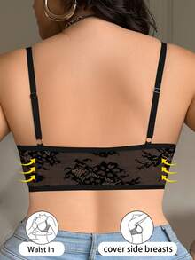 Plus Size Women Floral Front Closure Wireless Bra, Breathable Non-Slip Supportive Seamless Everyday Bra - Black - View 2