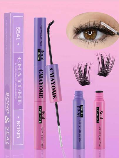 紫色礼盒装睫毛胶 - 二合一睫毛粘合剂和密封剂，超强粘性，防水防冻，适合DIY簇状假睫毛，适合所有肤质，黑色睫毛延长胶，适合作为送给女儿或朋友的生日礼物