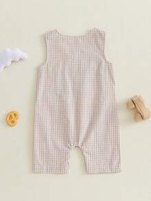 Mono de Verano para Bebé Niño sin Mangas con Cuello Redondo y Bordado de Letras de Galleta, Pelele para Recién Nacido - Café integral - Ver 7