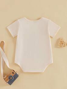 Mono de manga corta con cuello redondo y estampado de mapache para bebés y niñas - Albaricoque - Ver 3