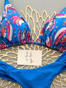 Swim 2 Pieces Geometric Pattern Drawing Tropical Flower Print Casual Cute Elegant Sexy Bohemian Sash Bikini Beach Vacation Spring And Summer Season Women's Set Beach Wear Beach - Purple - View 5