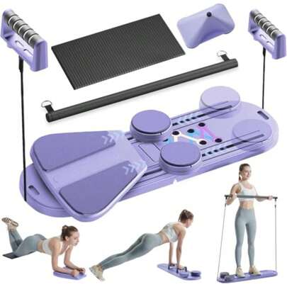 Pilates Board - Multifunctional Abdominal Board With Resistance Bands And Knee Mat Multi-Purpose Foldable Pilates Reformer For Home Gym AB Roller For Full Body