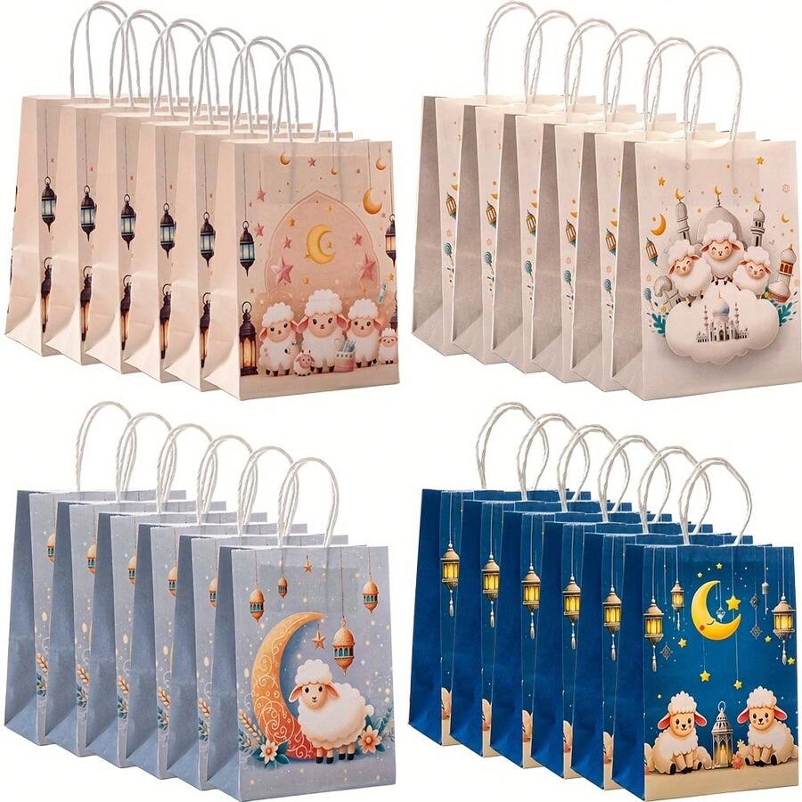 25pcs/12pcs/6pcs Eid Al-Adha Happy Party Gift Bags, Retail Store Packaging Bags, Moon Festival Gift Packaging Bags, Party Gift Tote Bags, Party Gift Bags, Birthday Party Wedding Sheep Themed Gift Bags