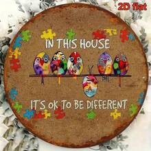2D Flat 20.32X20.32cm Round French Iron Sign With Vintage Decorative Plaque, Theme "Inclusion", A "Whimsical" Decor Piece Suitable For Living Room, Bedroom, Study, Office, Restaurant And Cafe, Random Hole Position - Multicolor - View 2