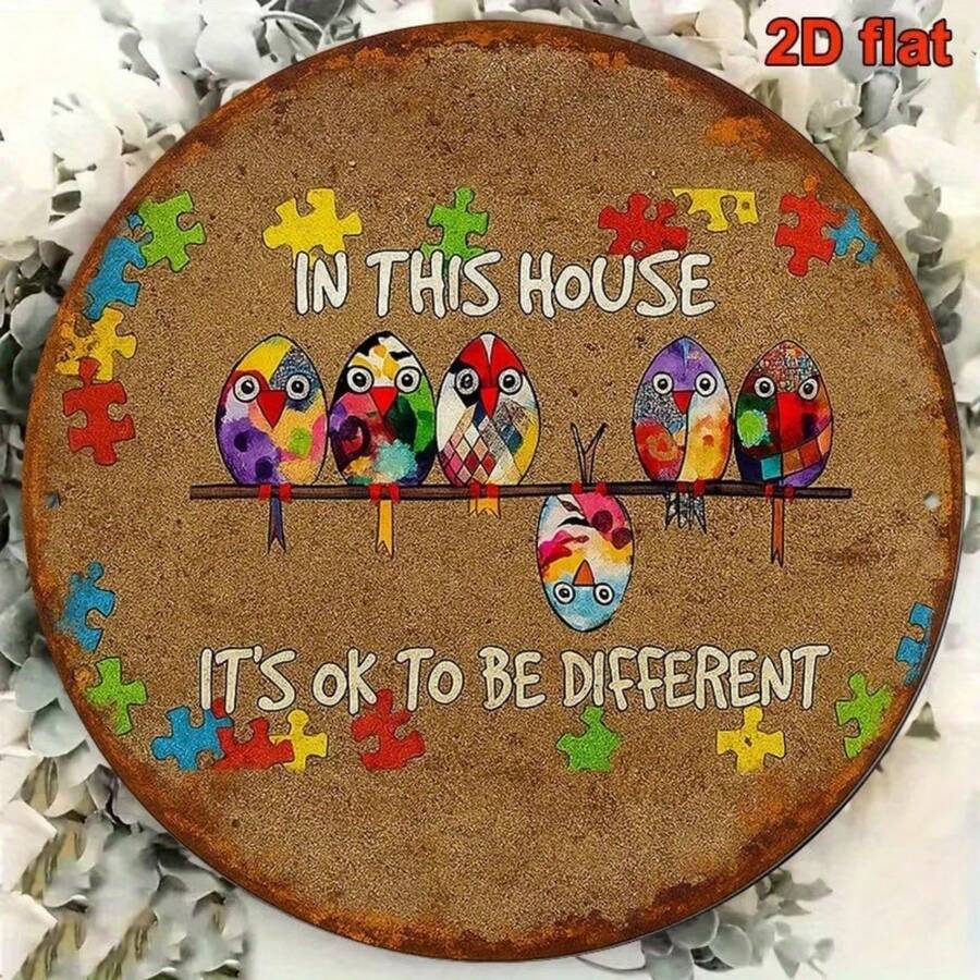 2D Flat 20.32X20.32cm Round French Iron Sign With Vintage Decorative Plaque, Theme "Inclusion", A "Whimsical" Decor Piece Suitable For Living Room, Bedroom, Study, Office, Restaurant And Cafe, Random Hole Position