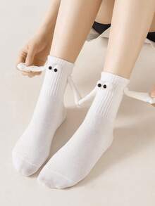 4 Pairs Embroidered 3D Eye Design Pullable Mid-Calf Socks, Suitable For Best Friends/Couples - Multicolor - View 3
