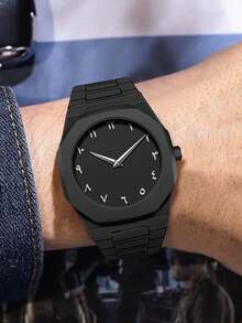 Black Round Men's Quartz Watch, Plastic Strap, Arabic Numeral Dial, Suitable For Daily Wear, Great Gift - Black - View 3
