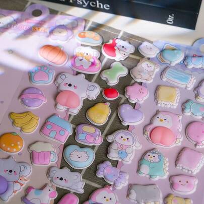 1pc New 3D Thick Cute Animal Stickers, 8 Styles Available, 3D Foam Stickers, Phone Case Decor - Soft Cute Stickers, Handmade Decorative Phone Case Stickers, 3D Soft Cute