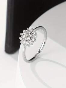 1 pieza Anillo de zirconia cúbica de moda para mujer para boda, compromiso, aniversario, fiesta, joyería, regalo del Día de San Valentín - Plateado - Ver 2