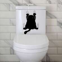 1/2pcs Funny Cat Toilet Stickers, Self-Adhesive Bathroom Home Decor Wall Stickers, Door Stickers, Refrigerator Stickers, Window Stickers, Toilet Stickers, Fun Items To Make The Toilet More Comfortable - Multicolor - View 4