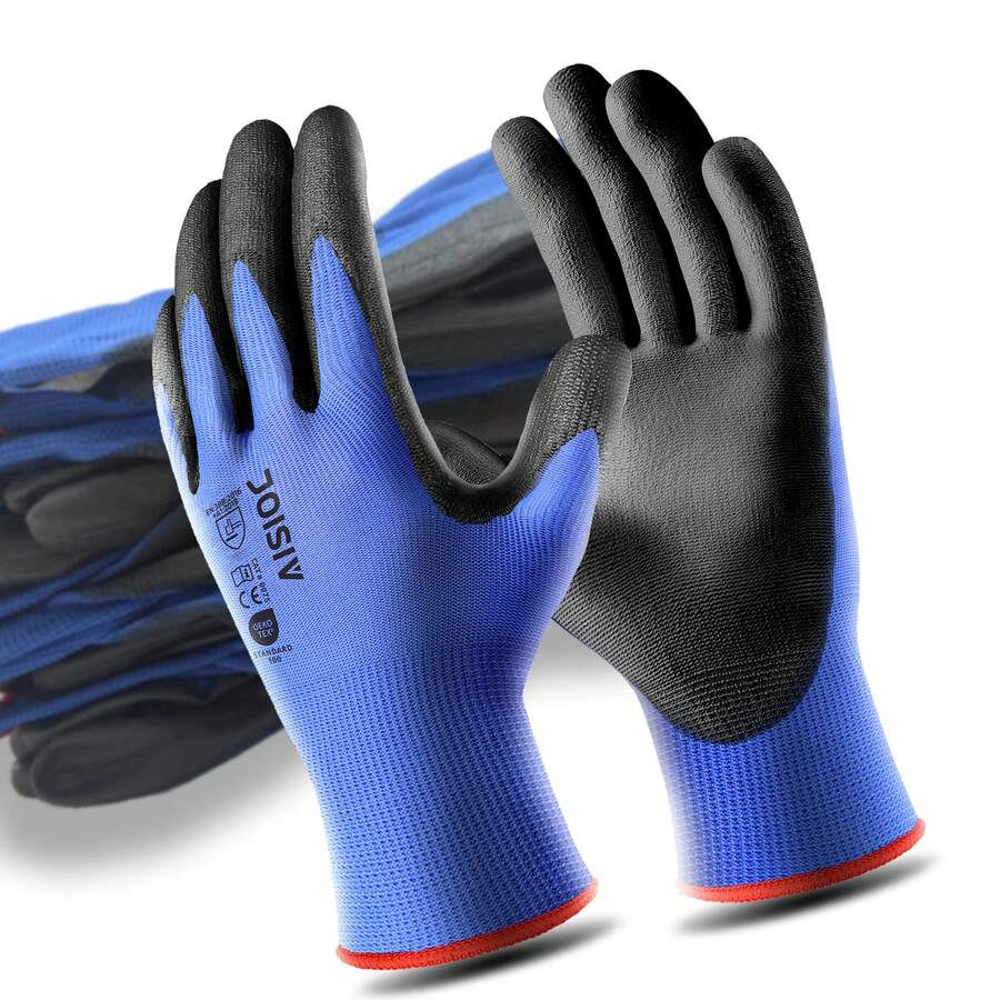 JOISIV PU Coated Work Gloves, Non-Slip Durable Gloves, Lightweight Breathable Knit, Suitable For Construction, Industrial, Warehousing, Gardening, Home Repair, Assembly And General Tasks, Unisex - 16 PCS - View 1
