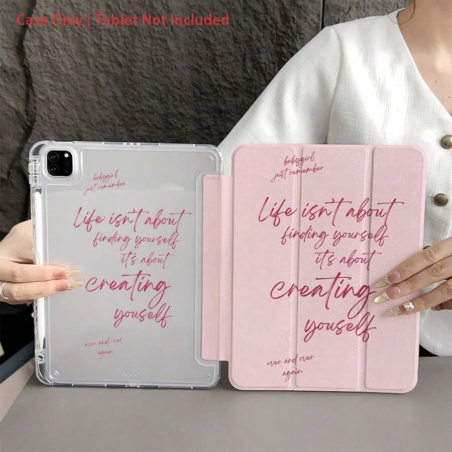 1 件装书本式三折励志语录平板电脑保护套（双色） - 防震保护套，带可调节支架，少女风设计，笔槽，兼容 iPad 10.9/10.2/Air 第五代/Pro 11/10 代、Galaxy Tab S10+/S9/A9、5/5PR/6/6PRO/7/7PRO，具备自动休眠/唤醒功能 - 彩色 - 查看 1