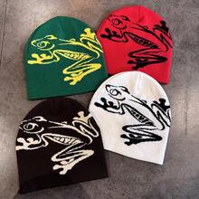 Casual Frog Knitted Hat European And American Street Jacquard Personality Pullover Beanie Export Wholesale - 綠色 - 查看 2