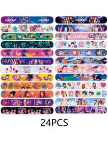 12/24PCS K POP Cartoon Slap Bracelets DemonHunters Anime Figure Image KPOPPP Wrist Strap Clap Ring Theme Birthday Party Supplies Photo Props Slap Wristband Christmas Stocking Fillers Valentine's Day Easter Party Small Gift - White - View 8
