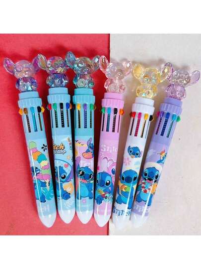 Zestaw 5 szt./opakowanie długopisów żelowych zmazywalnych Disney Stitch Series, tusz o grubości 0,5 mm z motywem kreskówkowym, do szkicowania, etykietowania, organizowania, majsterkowania, naklejek, zakreślaczy, artykułów papierniczych, materiałów edukacyjnych, prezentów urodzinowych, notatników, pieczątek, czytania i książek