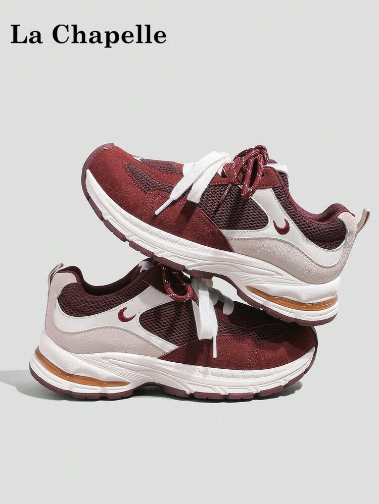 1 par de zapatos casuales de suela gruesa con cordones y suela blanda para mujer de La Chapelle, zapatos planos de exterior de puntera redonda y tacón bajo antideslizante de unicolor elegante y suave, adecuados para estudiantes, fotos de graduación, zapatos planos, zapatos deportivos de cuero de baja altura para mujer para patineta - Rojo - Añade 2