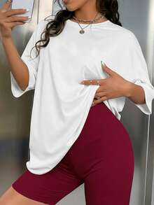 Home Casual Crew Neck T-Shirt Shorts Set - Red and White - View 5