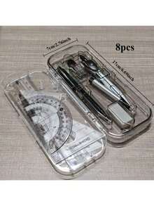 一套8件几何绘图工具套装 - 包括圆规、自动铅笔、量角器、直尺、三角板套装和收纳盒，适合学校和家庭使用。 - 套裝 - 查看 6