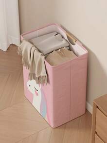 1个动物纹可折叠收纳盒，带木柄的可折叠洗衣篮袋，家用浴室可折叠脏衣收纳箱 - 彩色 - 查看 2