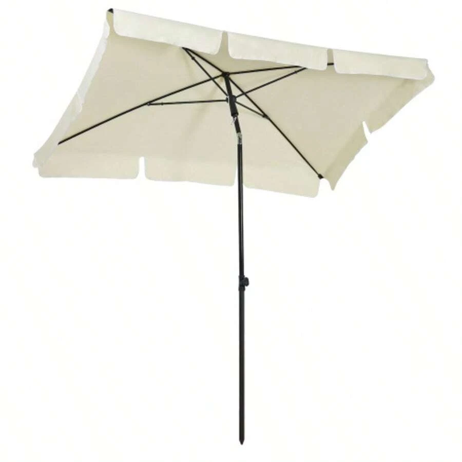 Folding Garden Parasol With UV Protection, Ideal For Balcony And Beach, Cream White And Black - A - View 1