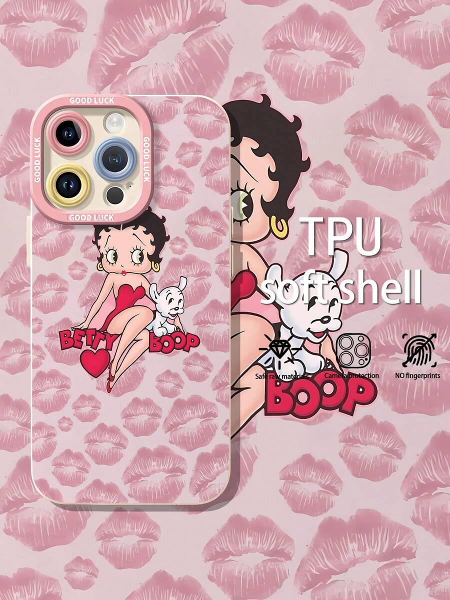 con vestido rojo y besos rosas. Esta elegante funda rosa es compatible con Samsung, Apple, VIVO, OPPO, , Transsion, ,  y Honor. Fabricada en silicona TPU, ofrece protección contra golpes y caídas, además de una sensación superior. Es un regalo ideal para familiares, amigos y seres queridos, y una opción perfecta para San Valentín y Año Nuevo. - Blanco - Ver 1