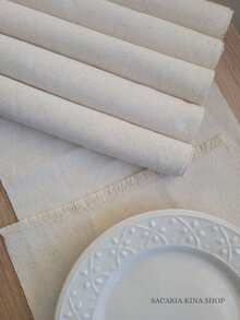 Luxury American-Style Placemat Set, 7 Pieces Including 1 Runner And 6 Place Settings, Woven With High-Quality Fabric! - Ngà - Xem 1