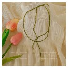 Mori Super Fairy Crystal Lily Of The Valley Necklace Female Retro Green Beaded Niche Design Collarbone Chain Gentle Neck Chain Pendant - vòng cổ hạt cườm hình hoa linh lan xanh - Xem 10