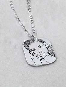 1pc Customized Photo Minimalist Painting Stainless Steel Multi-Shape Necklace, Fashionable, Minimalist, Casual, Retro, Y2K Style, Customizable, Personalized, Unique, Ideal Gift For Boyfriend, Girlfriend, Mom, Family, Friends, Daughter, Son, Grandparents - Multicolor - View 19