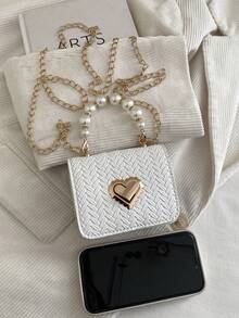 1pc Ramadan Mini Solid Glossy Pearl Handbag, Shoulder Bag, Crossbody Bag, Valentine's Day Gift - White - View 5