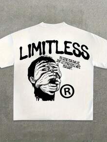 LIMITLESS Men'S White Cotton T-Shirt - Unique Y2K Streetwear With Empowering Self-Definition Statement, Bold Graphic Design & Inspirational Quote - Perfect For Individual Expression And Pursuing Personal Value  Suitable For Holidays, Parties, Home Wear, Daily Commuting, Back To School, And Concert Attire. - 白色 - 查看 1