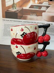 Cốc sứ tay cầm hình quả anh đào dễ thương, đa năng dùng đựng cà phê, sữa, sữa chua, nước ép, phù hợp cho gia đình, văn phòng, sử dụng hàng ngày, món quà hoàn hảo cho phụ nữ, bé gái, bạn bè, dịp lễ, sinh nhật. - Nhiều màu - Xem 6