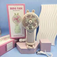 Ventilador portátil de oído de conejo con soporte para móvil, modelo recargable, mini ventilador de tres velocidades ajustables en la mesa. - Multicolor - Ver 7