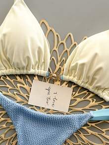 2pcs Casual Cute Elegant Sexy Bohemian Floral Tie-Up Braided Bikini Swimwear, Beach Vacation, Spring/Summer - Baby Blue - View 5