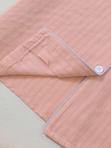 Striped Jacquard Women Short Sleeve Pajama Set - Pink - View 6