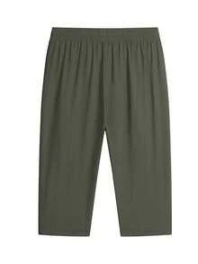 Pantalones cortos de verano para hombres de 7 pulgadas, de unicolor, con cordón y cintura elástica, con logotipo de letra. Adecuado para correr, entrenamiento, baloncesto, fútbol, pesca, uniforme de trabajo, ropa deportiva, uniforme de empresa y uniforme de equipo. - Verde Oliva - Ver 6