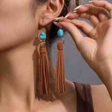 Bohemian Vintage Style Velvet Tassel Irregular Turquoise Pendant Women's Earrings Suitable For Party And Commuting - XY-1466 - Xem 6